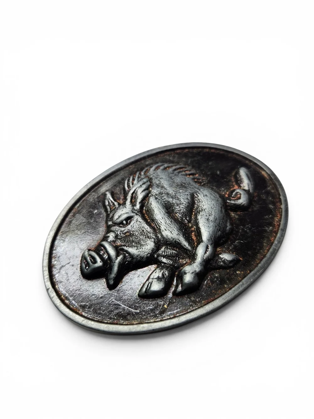 Vintage Stamped Model 895 Wild Boar Belt Buckle Silver Tone Oval Razorback Hog